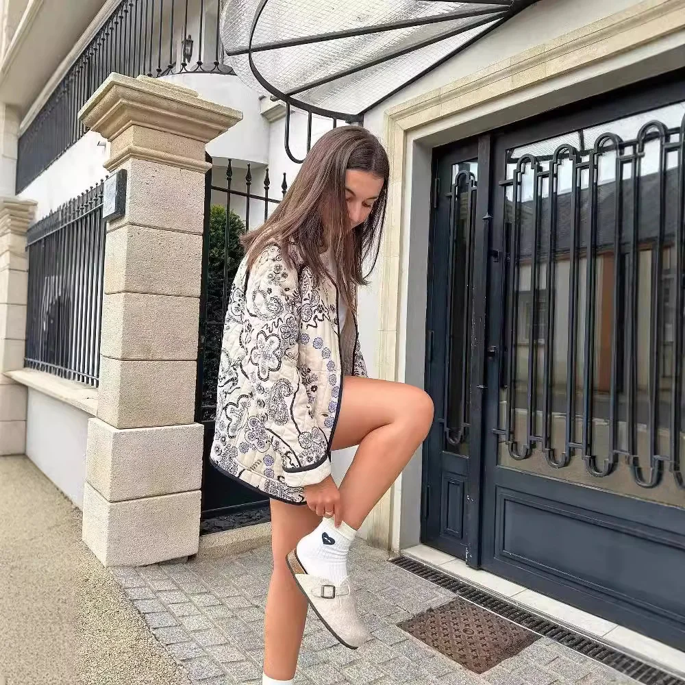 Nigikala Nigikala Women's Explosive Printed Long-Sleeved Cotton Coat