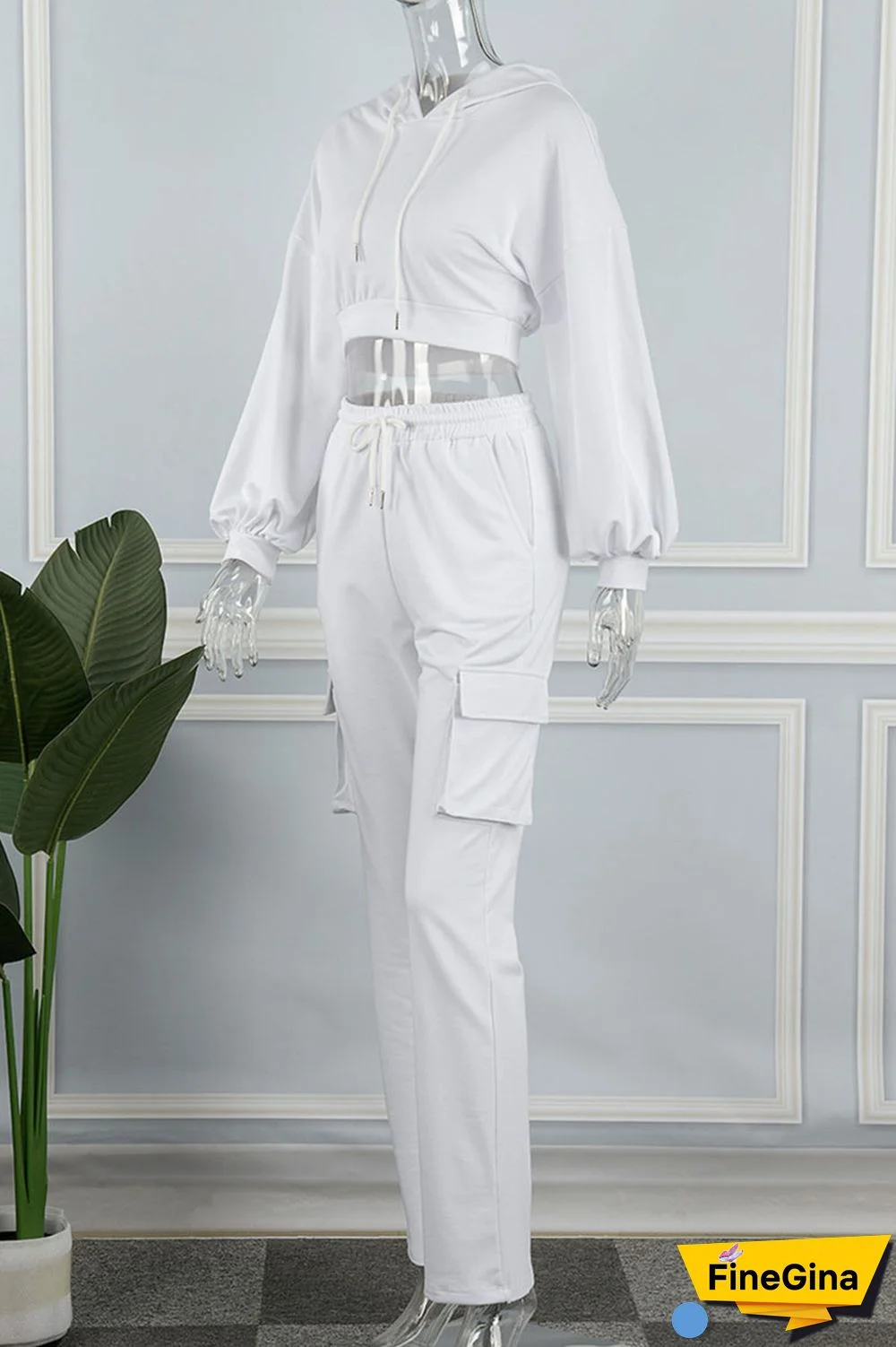 White Casual Solid Patchwork Hooded Collar Long Sleeve Two Pieces