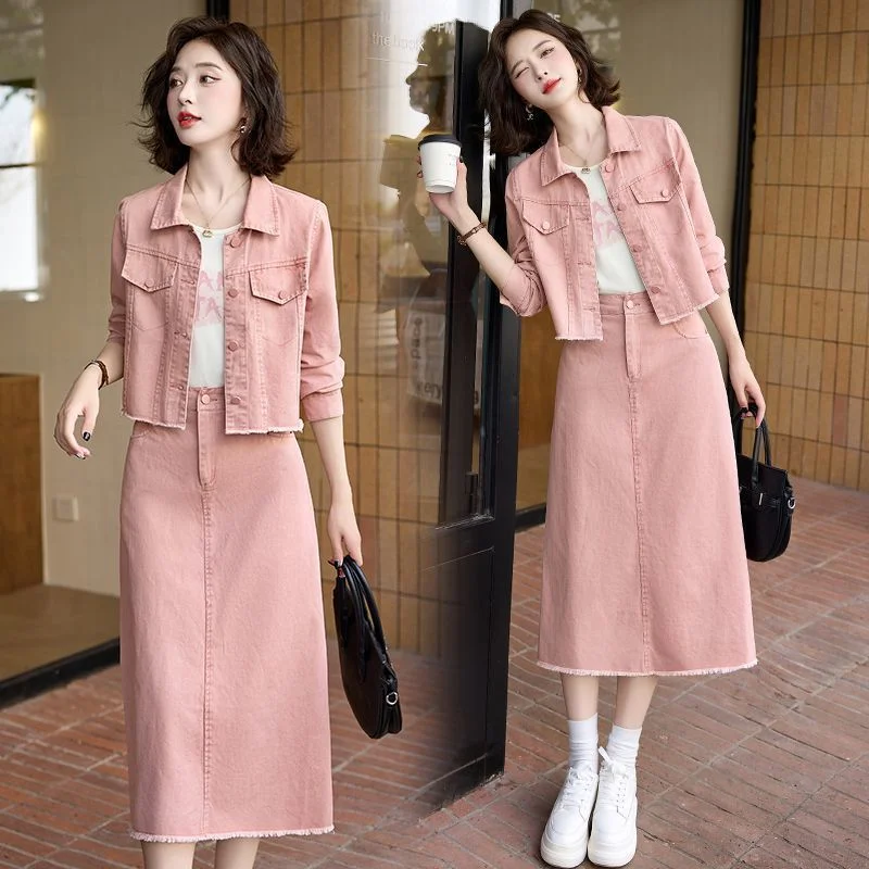 Toloer Toloer Denim Suit Autumn Coat New 2024 Korean Version Of Fashion Foreign Style Age Reduction Skirt Three-Piece Set-Outfit Ideas