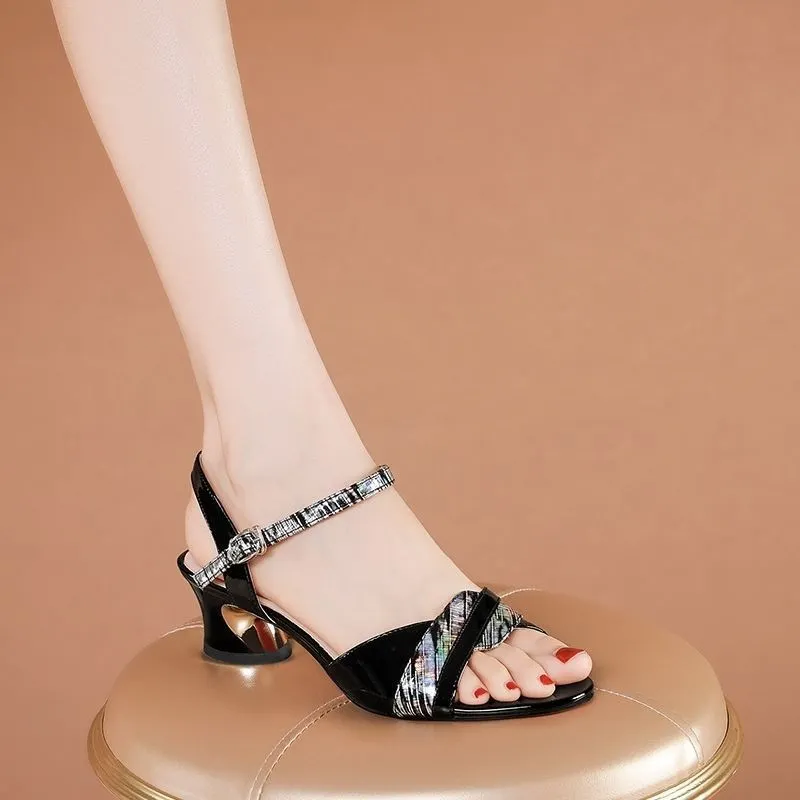 Churchf Churchf New Soft Leather Sandals Female Summer With Hollow Fish Mouth Shoes Thick With A Word Buckle Belt Versatile Fashion Women's Shoes