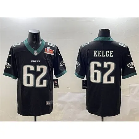 Men's Philadelphia Eagles #62 Jason Kelce Black 2025 Super Bowl LIX Patch Vapor Untouchable Limited Stitched Football Jersey