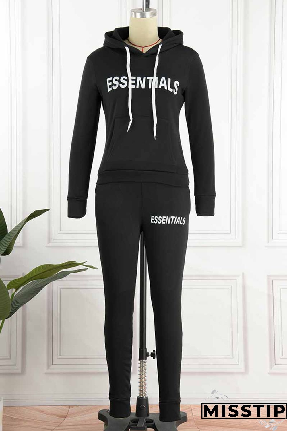 Khaki Elegant Print Letter Hooded Collar Long Sleeve Two Pieces