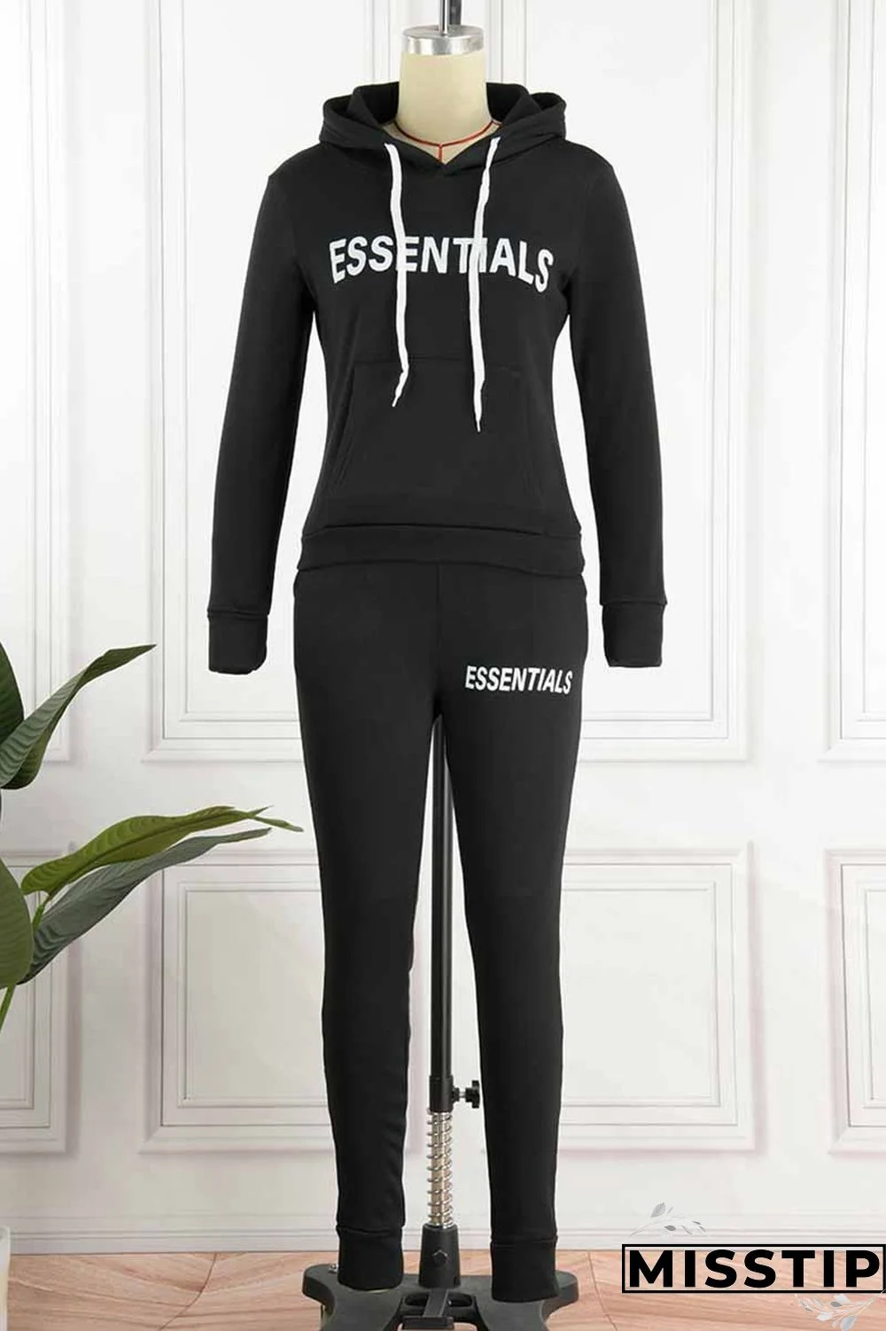 Khaki Elegant Print Letter Hooded Collar Long Sleeve Two Pieces