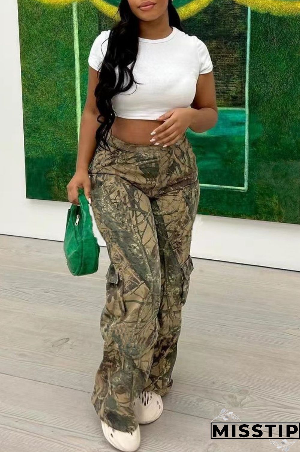 Multicolor Casual Print Patchwork Regular High Waist Conventional Full Print Trousers