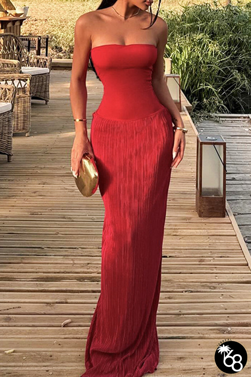 Sexy Solid Color Patchwork Backless Strapless Strapless Dresses | 168DEAL