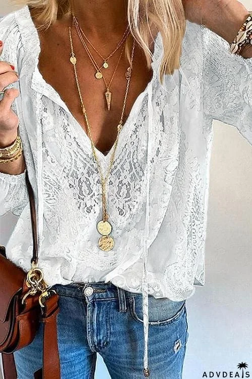 Lace Loose Long Sleeve Blouse
