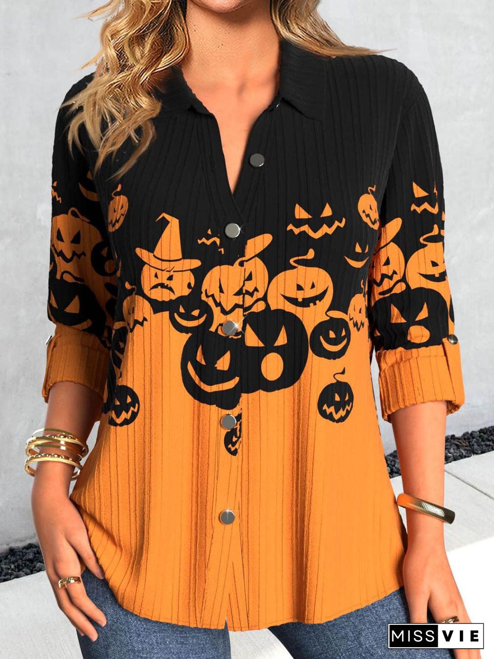 Women's Solid Color Long Sleeve V-neck Top