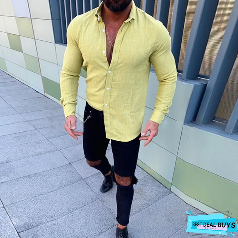 Men's Fashion Casual Solid Color Shirt