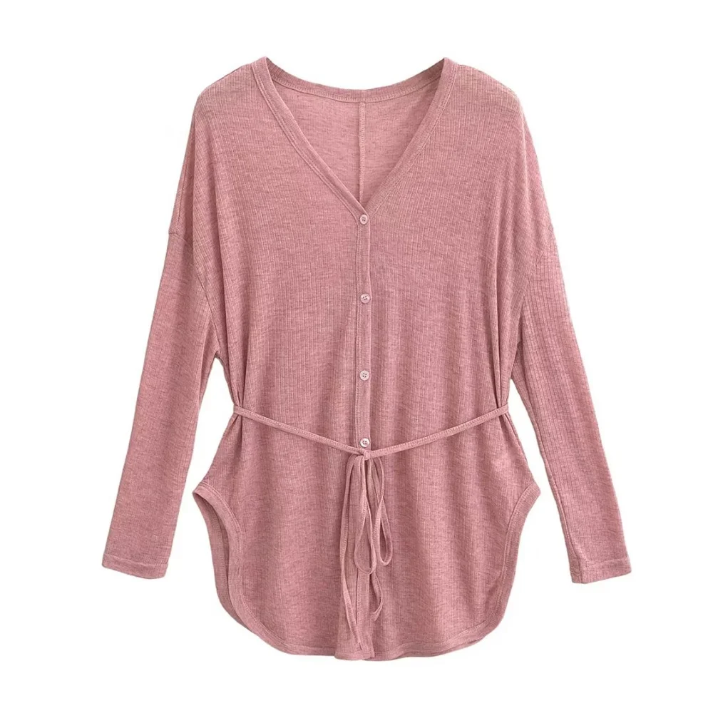 Ueong Fashion Women's Fashion Summer New Style Long-Sleeved Loose Sunscreen Thin-Style Strapped Waist Single-Breasted Blouse