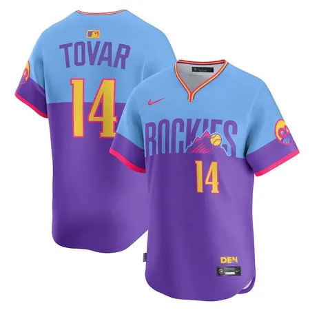 Youth Colorado Rockies #14 Ezequiel Tovar  Purple/Light Blue 2025 City Connect Elite Player Jersey