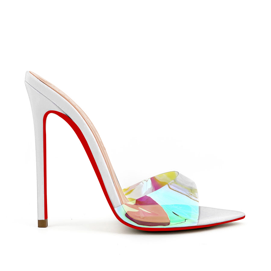120mm/100mm Women's Sandals Strap Pointed Toe Stitching Mules Red Bottom Heels