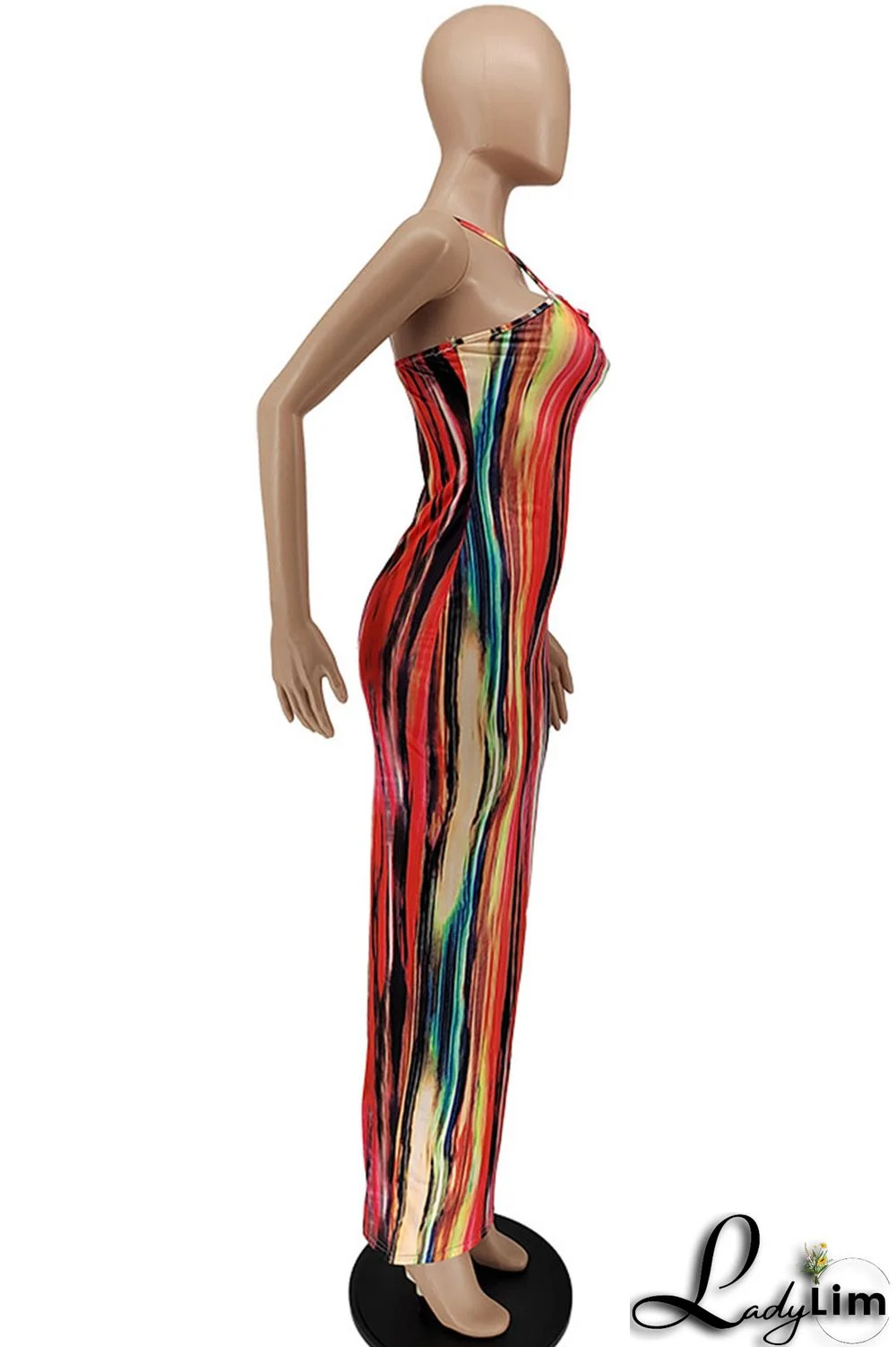 Red Sexy Print Split Joint Slit Spaghetti Strap One Step Skirt Dresses