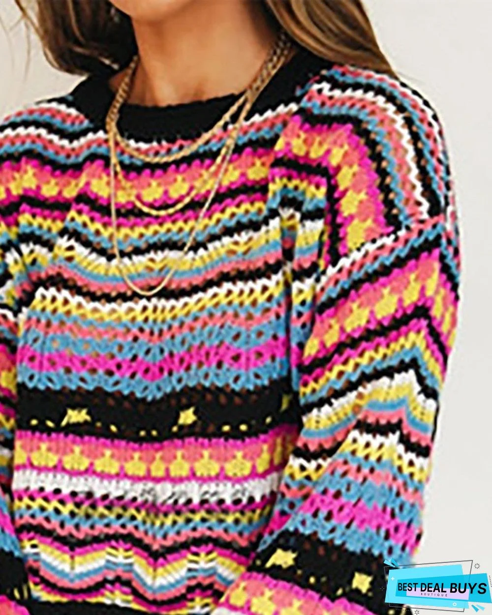 Long Sleeve Graphic Striped Print Sweater