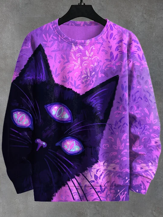 Men's Multi Eyes Cat Mystery Art Print Casual Sweatshirt