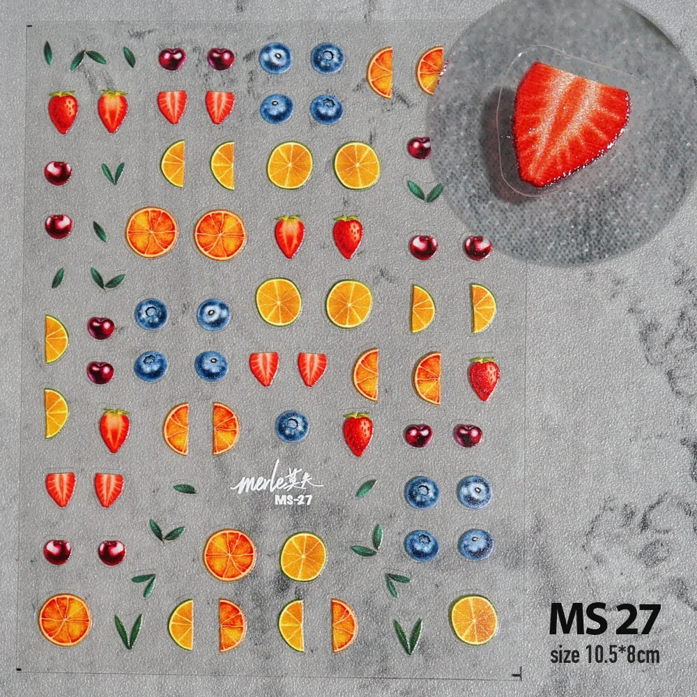 Snack Cracker Fruit Nail Sticker Strawberry 3D Engraved Nail Stickers Quality Nail Art Decorations Nail Decals Design