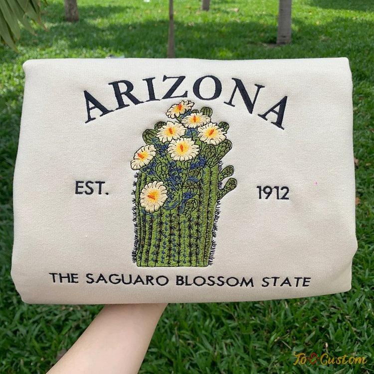 TOSCUSTOM™ Embroidered Arizona State Flower Saguaro Blossom 1912 Crewneck 