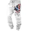 Men's Vintage American Flag Print Pocket Casual Athletic Elastic Waist Trousers by Inlyline