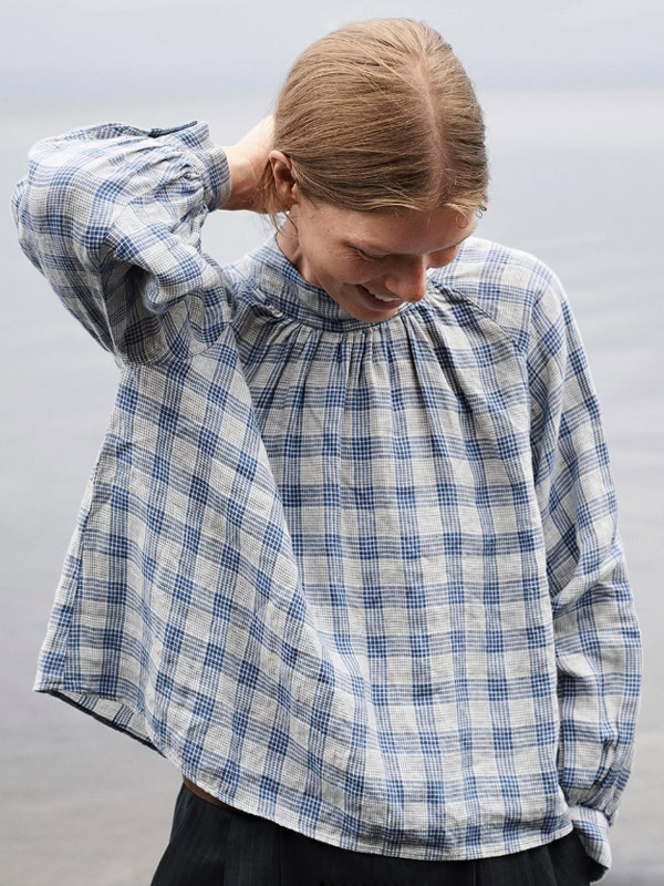 Round Neck Plaid Casual Ladies Pullover Shirt tjj Shicloths