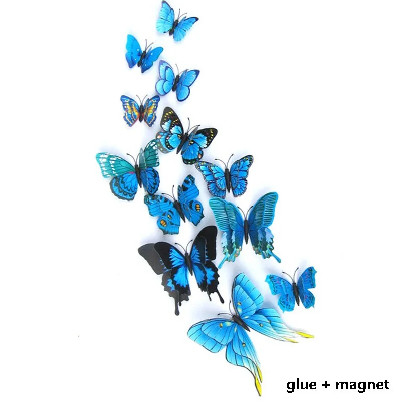12Pcs 3D Double Layer Butterfly Wall Sticker on The Wall for Home Decor DIY Butterflies Fridge Magnet Stickers Room Decoration