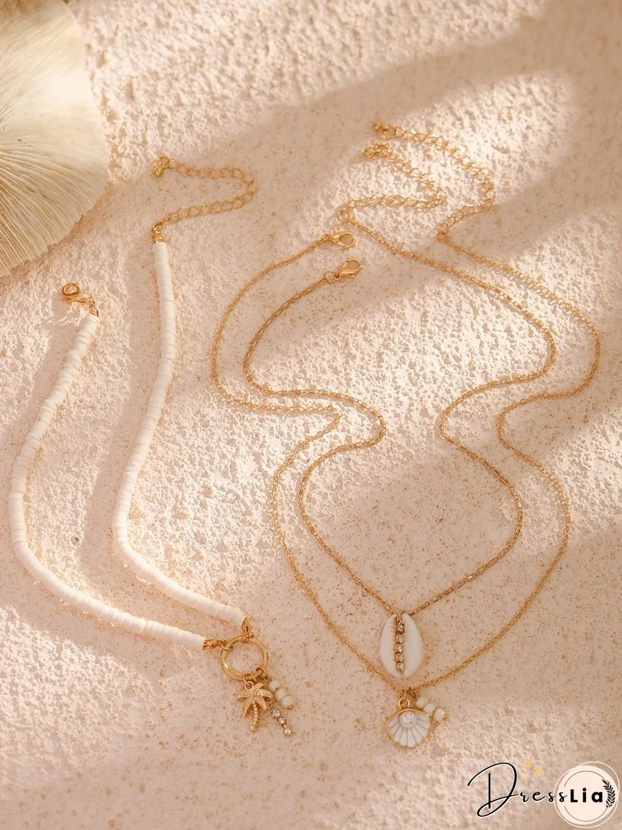 Shell And Sunflower Pendant Multi-layered Necklace