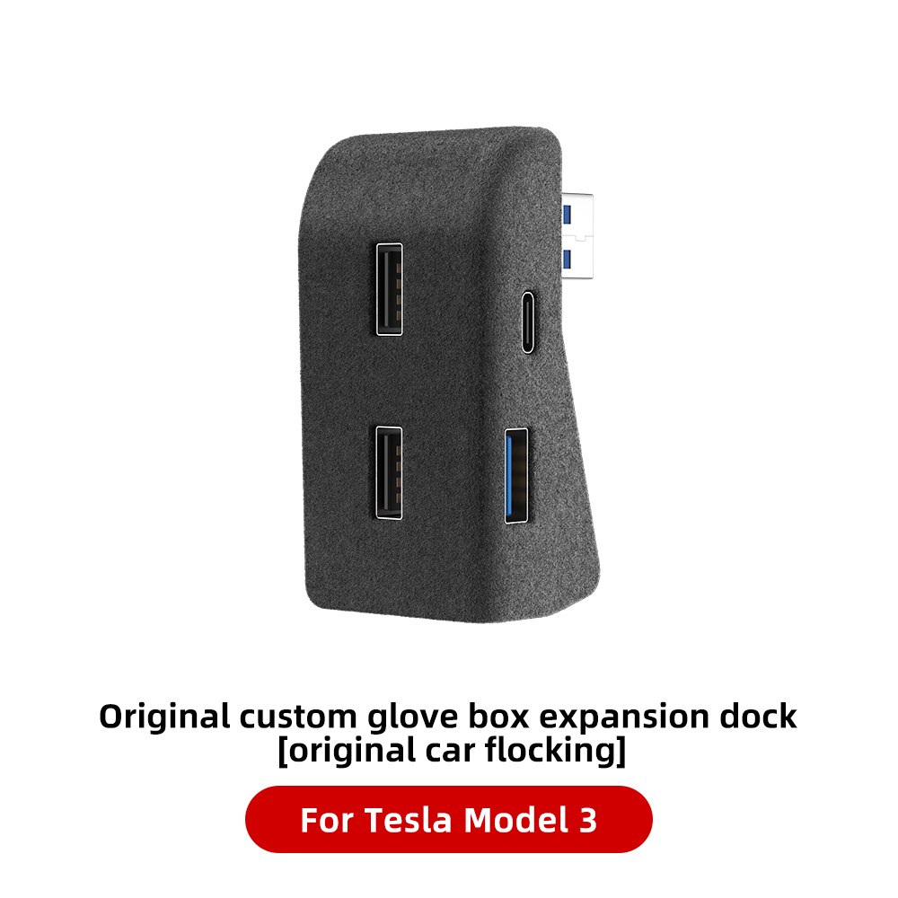 YONZEE USB Hub for Tesla Model Y, 4-in-1 ABS Flocking Multi Port Glove Box  Hub Flash Drive Docking Station for Charging Data Transferring Games Music