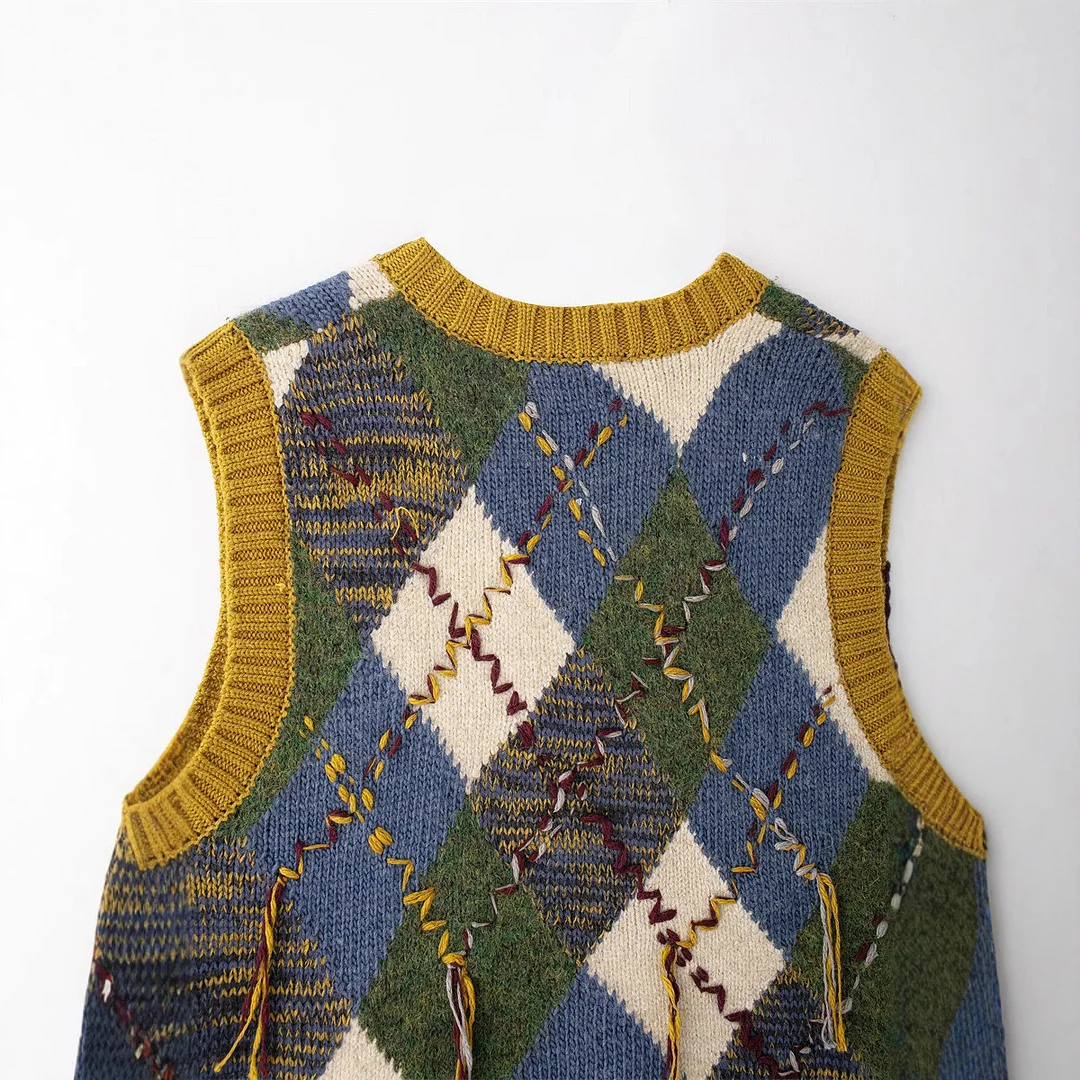 Nigikala Nigikala 2025 Autumn New Women's Fashion Street V-Neck Sleeveless Rhumin Syringe Vest