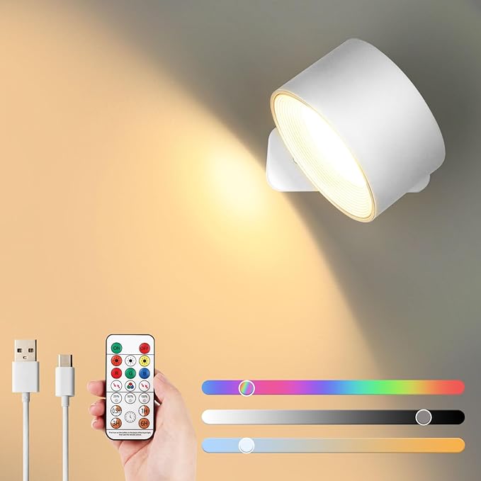 Lightess LED Wall Sconce 19 RGB Colors Dimmable, Rechargeable Wall ...