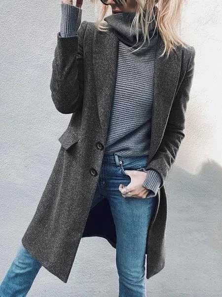 Fashion Lapel Mid-length Solid Color Woolen Coat | EGEMISS