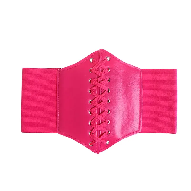 Women Charm Wide Corset Waistband Leather Band Elastic Stretch Cinch Waist Belt