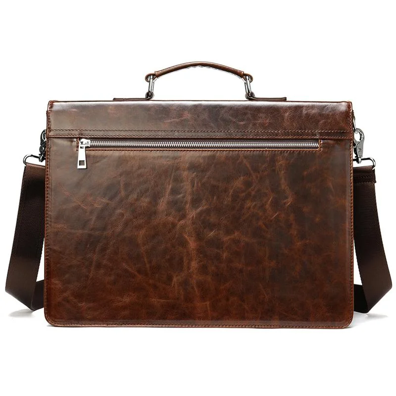 Business Portable Briefcase Retro Leather Large Capacity Waterproof Crossbody Bag
