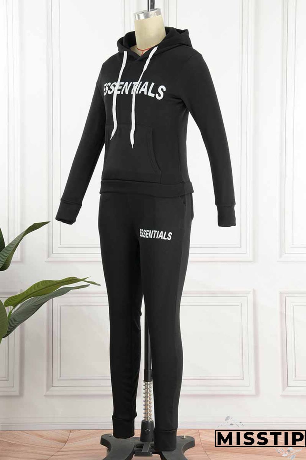 Khaki Elegant Print Letter Hooded Collar Long Sleeve Two Pieces