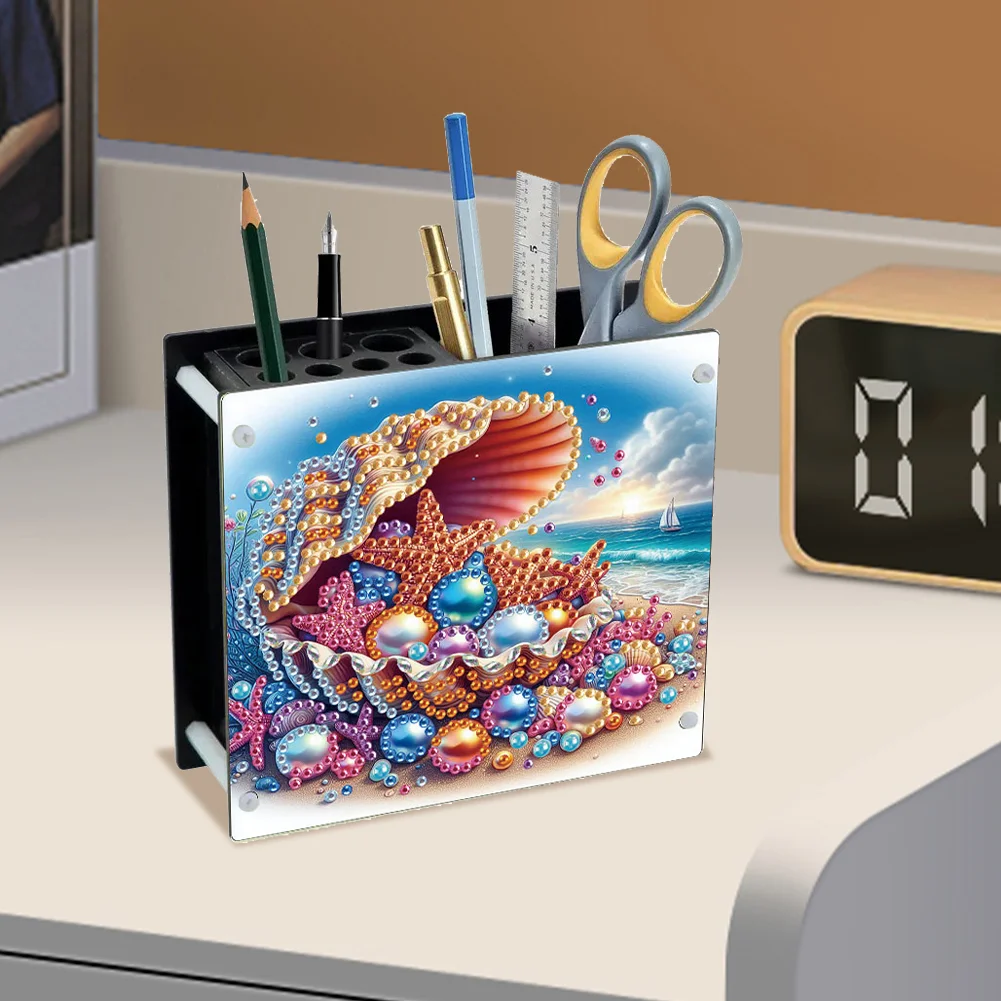 DIY Acrylic Seaside Special Shape Diamond Painting Pen Holder for Home Study