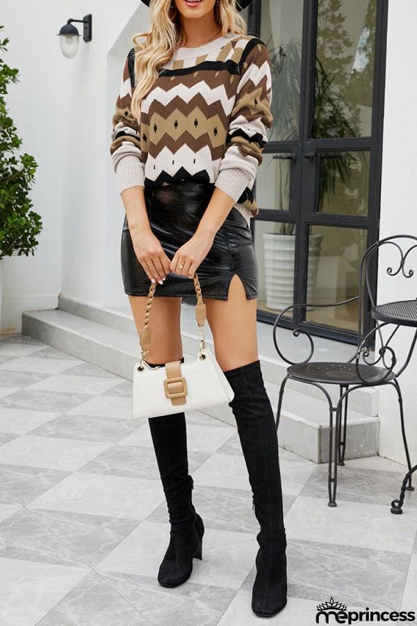 Women's Fashion Crew Neck Vintage Knit Sweater