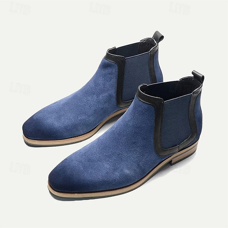 Men's Genuine Leather Blue Suede Chelsea Boots