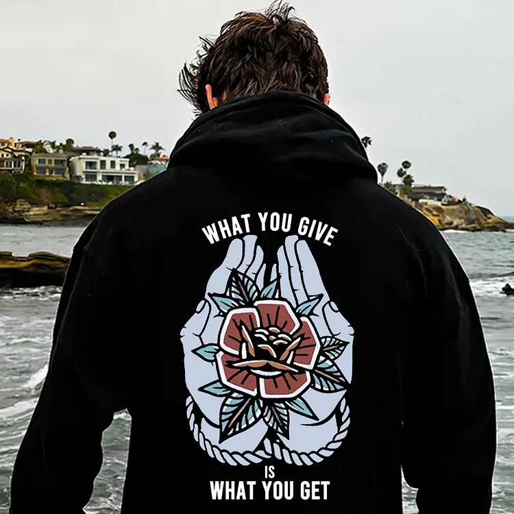 WHAT YOU GIVE IS WHAT YOU GET Flower Casual Black Print Hoodie