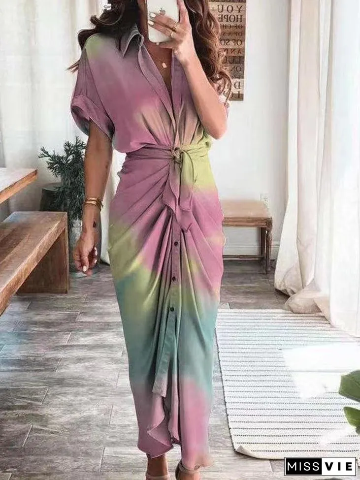 Casual Multicolor Printed Button Shirt Dress