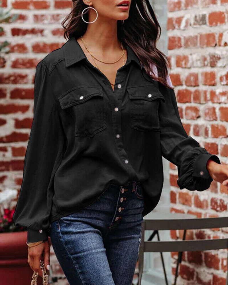 Balloon Long Sleeve Single Breasted Chest Flap Pockets Shirt