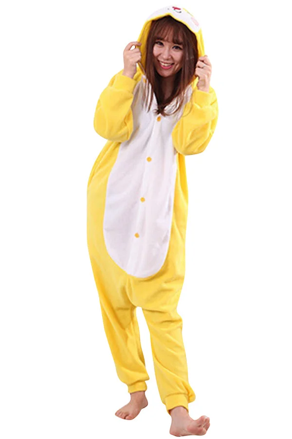 Womens Cute Warm Hooded Rabbit Pajamas Jumpsuit Costume Yellow-elleschic