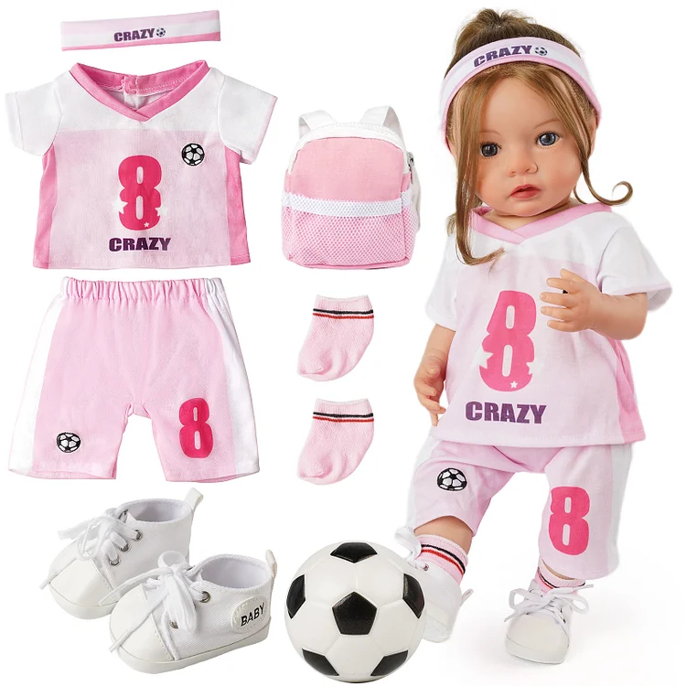 Babeside For 17"-22" Reborn Baby Doll Pink Football Kit 7 Piece Set