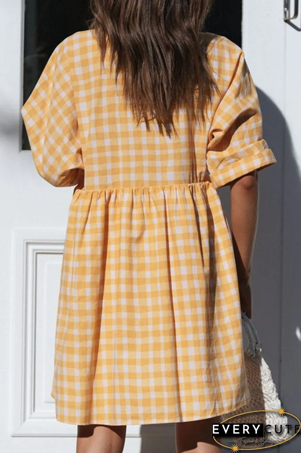 Fashion Casual Plaid Split Joint V Neck Princess Dresses