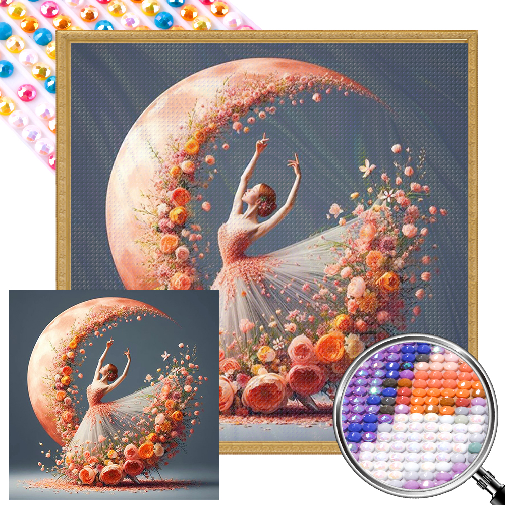 Dancing Girl In Flower Skirt 40*40cm(picture) full round drill diamond painting with 3 to 5 colors of AB drills