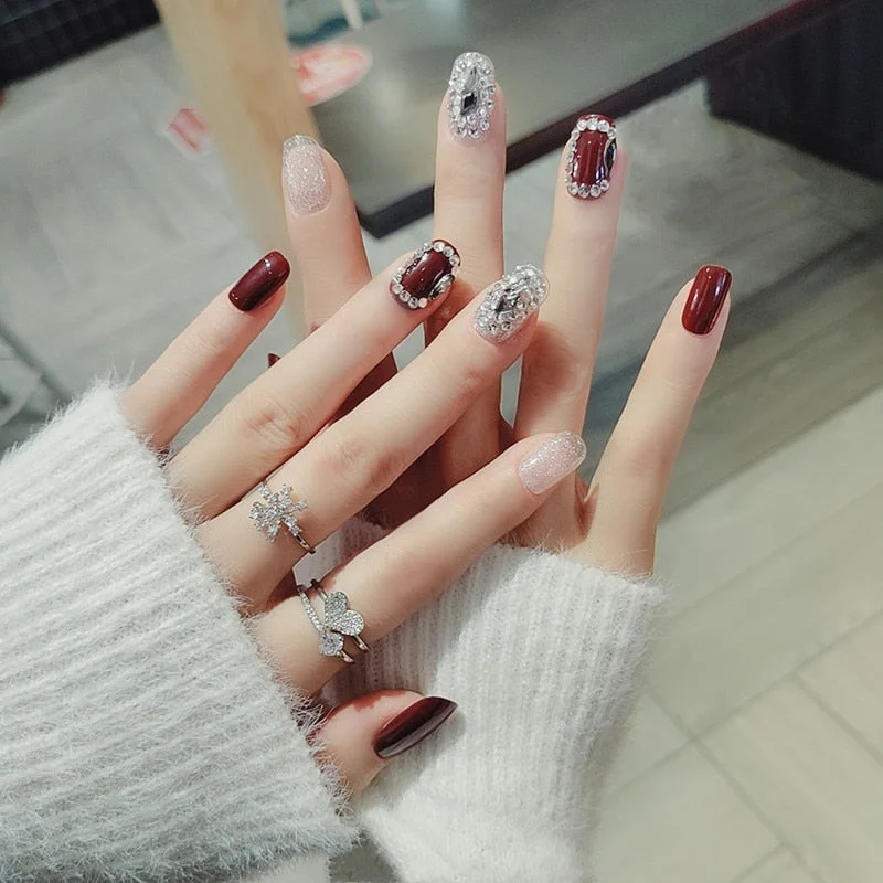 24pcs/box Cat Eye Phototherapy Nail Patch Wearable Fake Nail Short False Nail Wedding For Winter Autumn wearable full cover-Nail Inspo