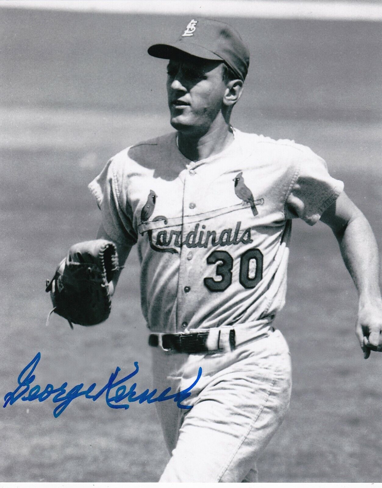 GEORGE KERNEK ST. LOUIS CARDINALS ACTION SIGNED 8x10