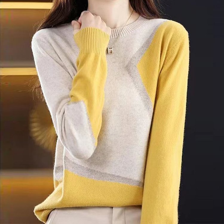 Geometric Long Sleeve Casual Knitted Sweater QueenFunky