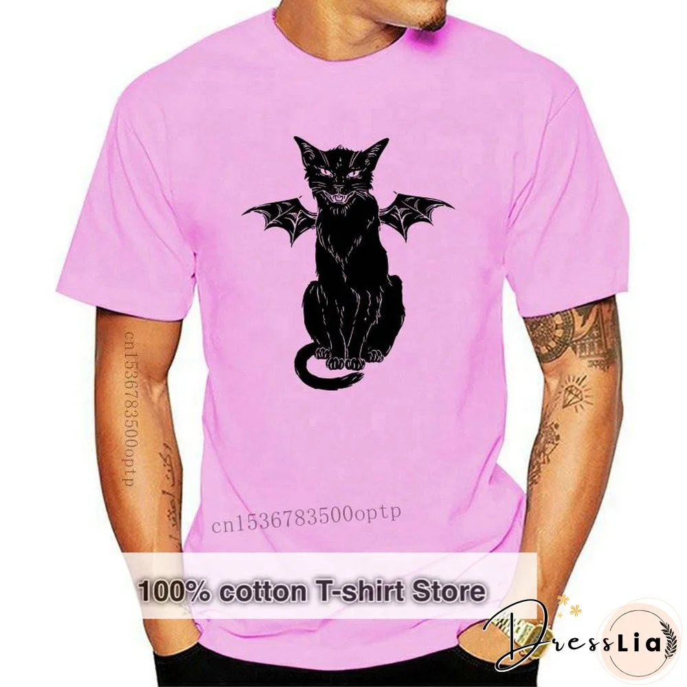 New Cotton T Shirt Funny Gothic Retro Devil Cat Artwork Print Short Sleeve Tops Tees Fashion Casual T Shirt Brand Clothing