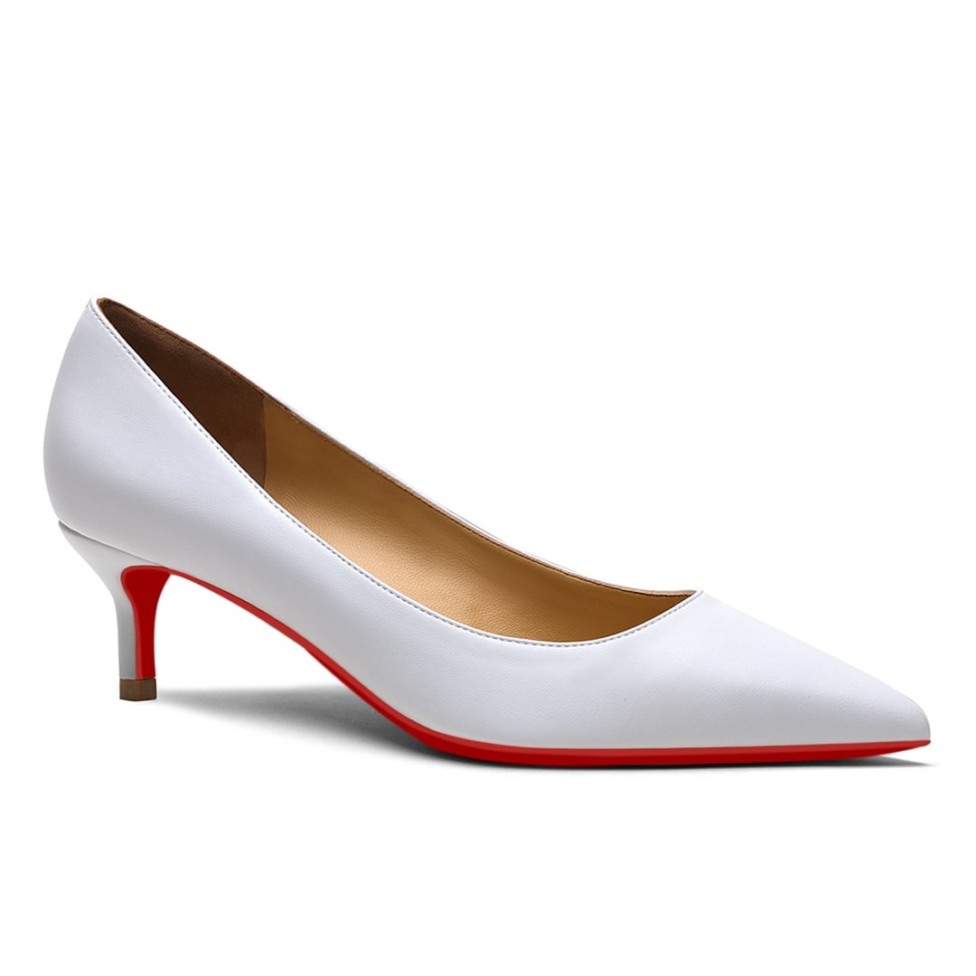 50mm Pointed Toe Red Bottom Kitten Heels Daily Wear Matte Pumps for Women-MERUMOTE
