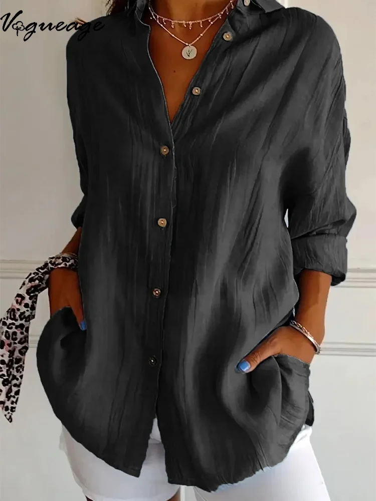 Solid Color Simple And Fashionable Cotton And Linen Shirt