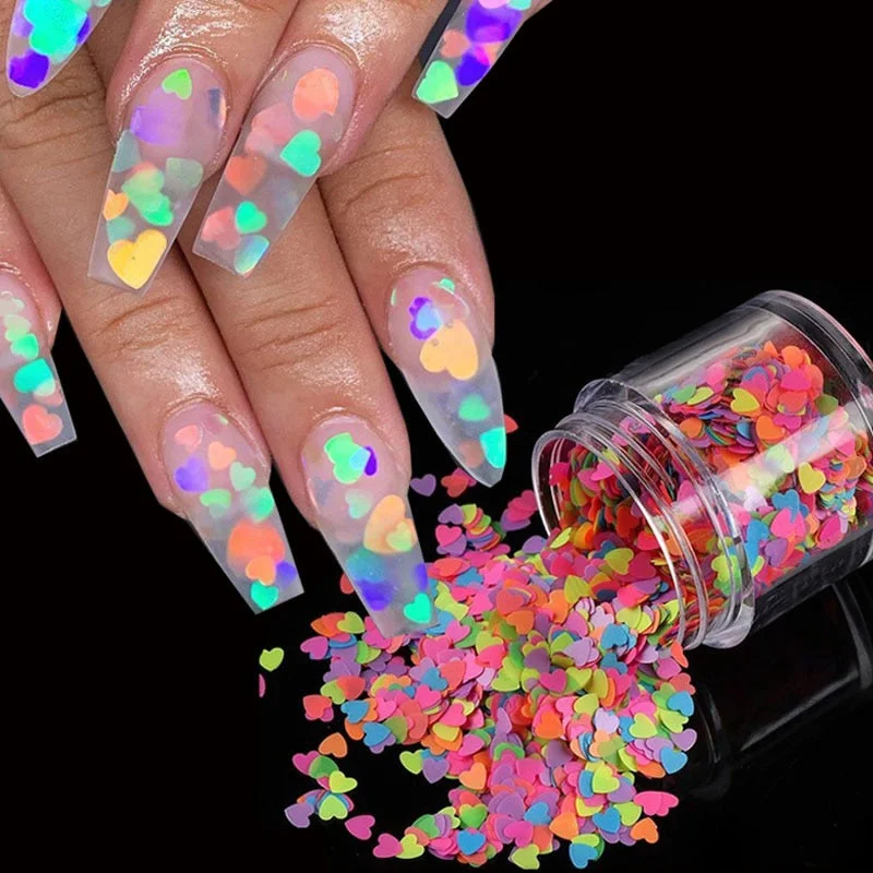 Nail Art Glitter Heart 3D Shape Nail Sequins Flakes Mix Shining Glitters Decoration 3mm