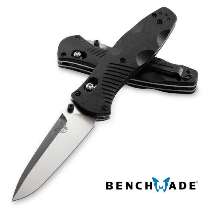 BENCHMADE BARRAGE AXIS-ASSISTED FOLDING KNIFE 3.6  SATIN PLAIN BLADE, BLACK VALOX HANDLES - 580 ON SALE