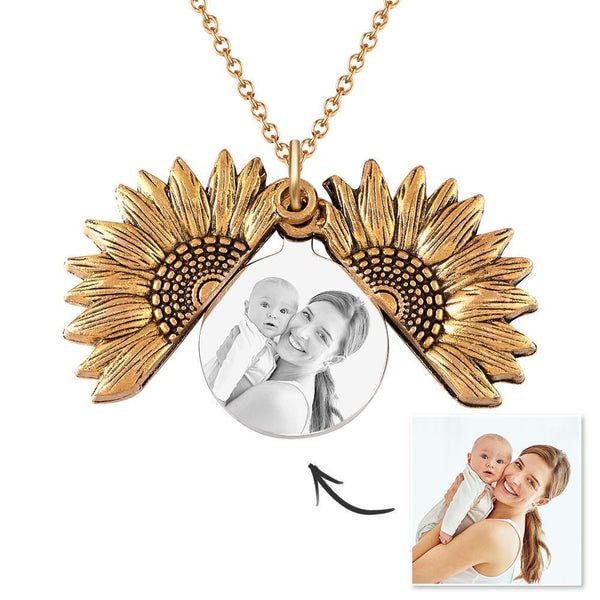 Día de la Madre-Collar de girasol con medallón abierto personalizado vintage con grabado Eres mi sol